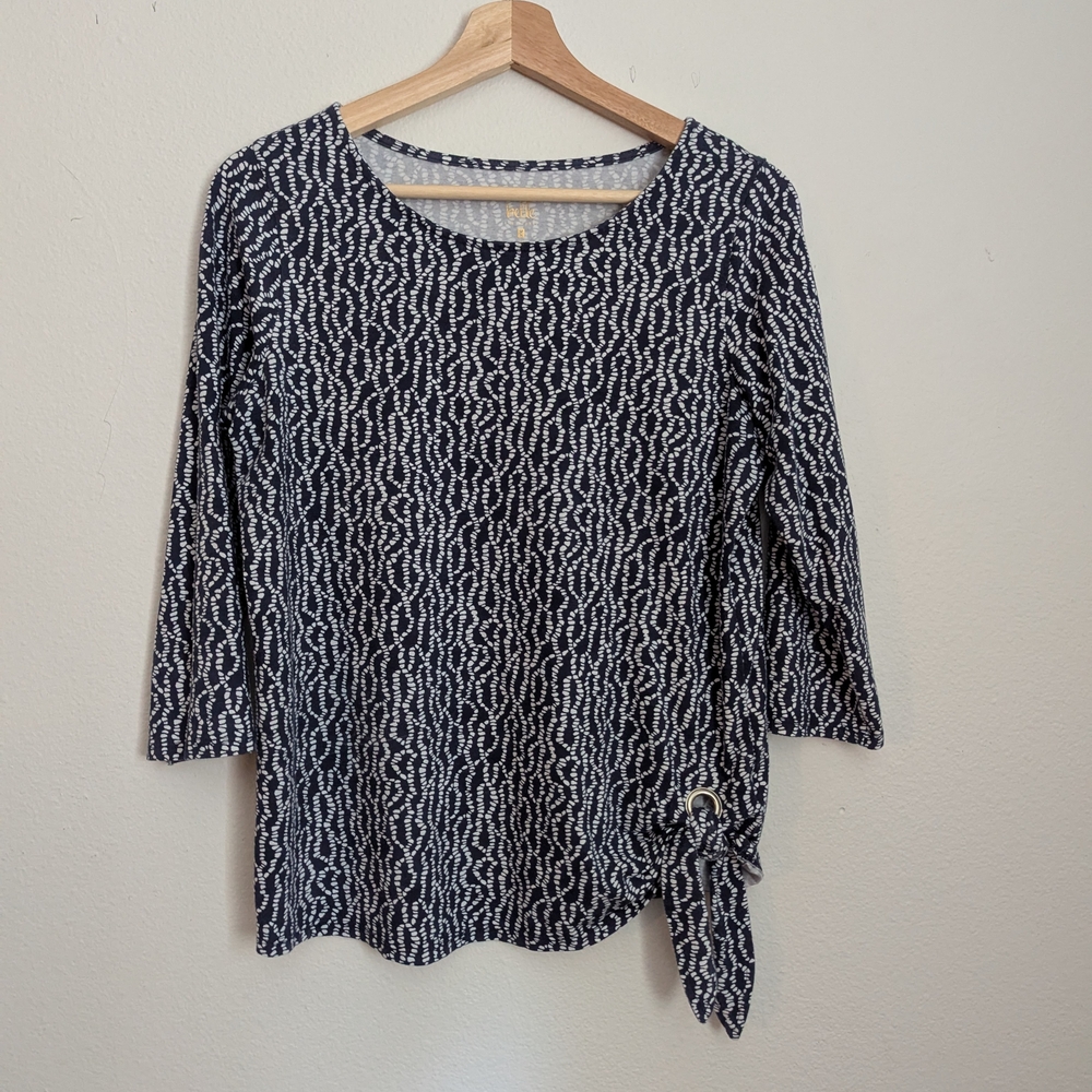 Navy and White Textured Blouse